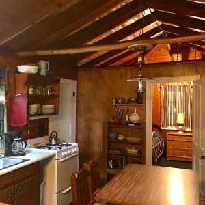 Full kitchen with dining table