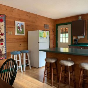 Bar counter with stools